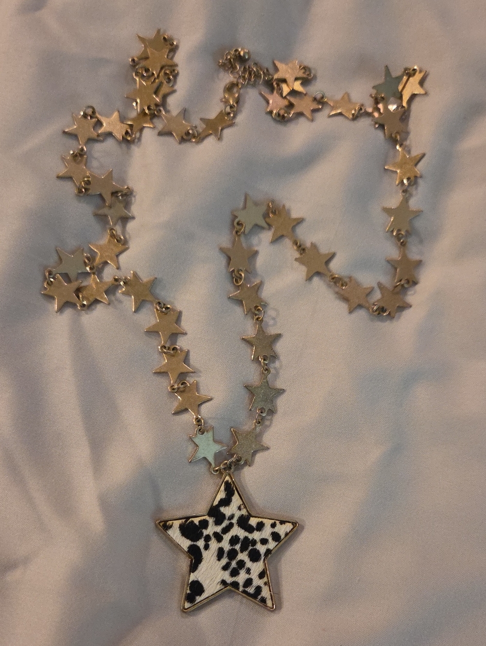 Star Pendant Necklace with Cow Print Accent - Silver
